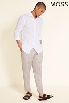 Moss White Tailored Fit Long Sleeve Linen Shirt (U15953) | $99