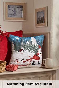 Navy Christmas Santa Scene Cushion (U16094) | €13