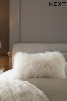 Cream Long Faux Fur Rectangle Cushion (U16175) | ₪ 59