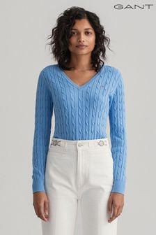 GANT Womens Stretch Cotton Cable V-Neck Jumper (U16423) | TRY 1.283