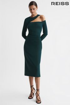 Reiss Teal Tiffany Bodycon Off-The-Shoulder Midi Dress (U16458) | SGD 1,097