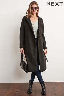 Charcoal Grey Hooded Belted Coat (U16472) | kr633