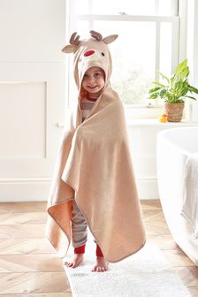 Natural Reindeer Christmas Hooded Towel (U17004) | €12