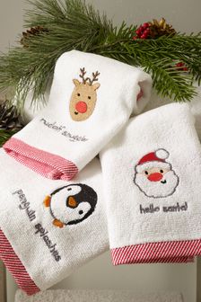 Set of 3 Red Christmas Icon Face Cloths (U17005) | $15