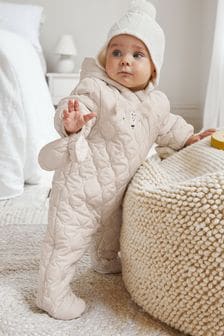 Ecru Cream Quilted Baby All-In-One Pramsuit (0mths-2yrs) (U17328) | €37 - €40