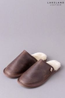 Lakeland Leather Mens Brown Leather Slider Slippers (U17391) | ₪ 377