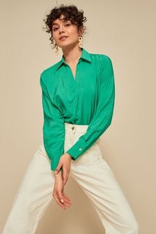 Green Long Sleeve V-Neck Tunic (U17419) | $53