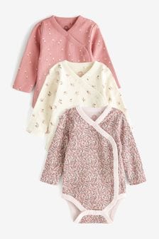 Pink Floral 3 Pack Baby Wrap Bodysuits (U17425) | kr201 - kr228