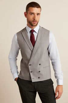 Siva - Telovnik obleke iz mešanice volne z dvorednim zapenjanjem (U17426) | €14