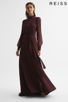 Reiss Burgundy Amelia Long Sleeve Maxi Dress (U17669) | ￥54,060
