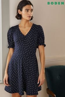 Boden Womens Blue V-Neck Jersey Dress (U17820) | $165
