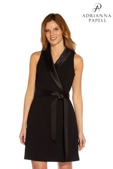 Adrianna Papell Black Crepe Tuxedo Dress (U18004) | AED771