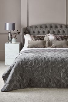 Charcoal Grey Quilted Hexagon Bedspread (U18005) | €56 - €101