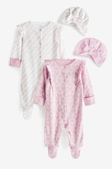 Pink Hearts Baby Sleepsuit and Turban 4 Piece Set (0mths-2yrs) (U18636) | AED89 - AED98