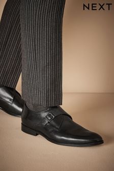 Black Signature Leather Single Monk Strap Shoes (U18637) | 177 zł
