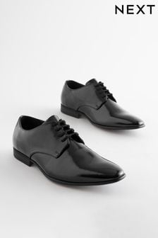 Black Hi-shine Derby Shoes (U18717) | SGD 54