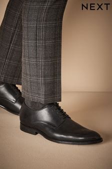 Black Wide Fit Signature Leather Plain Derby Shoes (U18720) | ￥13,130