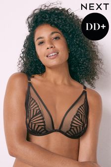 Black DD+ Non Pad Plunge Embroidered Strappy Bra (U18724) | €23