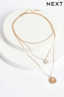 Zlatý tón - 3řadý květovaný náhrdelník (U18750) | 385 Kč