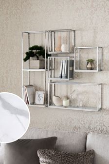 Set of 5 Silver & Marble Wall Shelves (U18861) | CHF 169