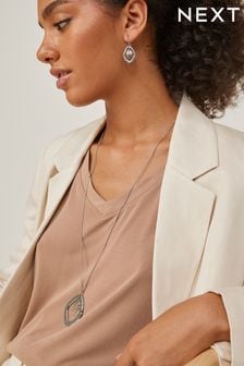 Rose Gold Tone/Silver Tone Recycled Metal Hammered Long Necklace And Earrings Set (U19262) | 10 €
