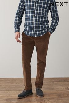 Brown Slim Tapered Trimmed Cord Formal Trousers (U19274) | €44