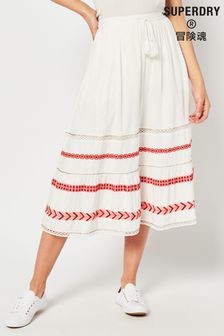 Superdry White Embroidered Maxi Skirt (U19311) | ₪ 303