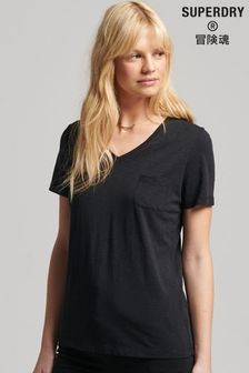 Noir - Superdry Studios T-shirt à col en V et poche (U19542) | €12