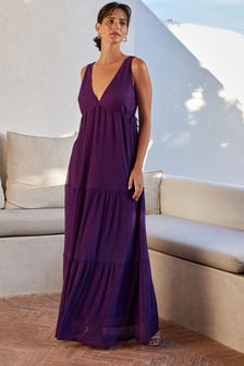 Пурпурный - Летнее платье макси без рукавов (U19717) | €30