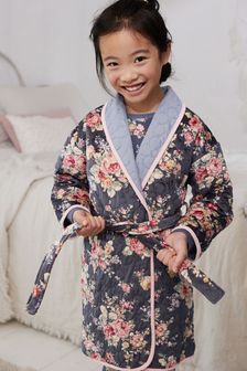 Navy Blue/Pink Floral Quilted Dressing Gown (9mths-16yrs) (U19738) | €52 - €72