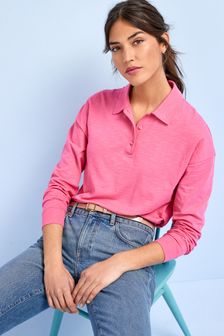 Pink Long Sleeve Washed Polo Shirt (U19815) | €12