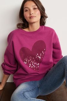 Berry Red Foil Sparkle Heart Graphic Sweatshirt (U20116) | kr255
