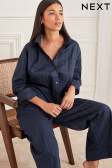 Navy Kék - Luxe prémium pamut pizsama szett (U20162) | 26 690 Ft