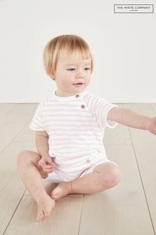 Różowy rampers niemowlęcy The White Company z tkaniny frotte ze wzorem w paski (U20206) | 84 zł