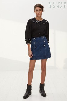 Oliver Bonas Denim Blue Patched And Button Detail Mini Skirt (U20242) | €30