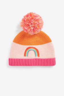  (U20485) | HK$50 亮麗粉色彩虹 - 針織小絨球嬰兒帽 (0個月至2歲)