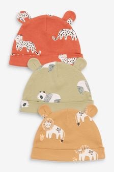 Green/Rust Orange 3 Pack Baby Bear Ear Beanie Hats (0-18mths) (U20495) | 255 UAH