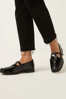 Black Forever Comfort® Leather Woven T-Bar Shoes (U20698) | 16 €