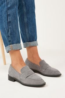 Grey Forever Comfort® Leather Almond Toe Loafers (U20699) | ₪ 154
