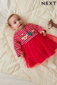  (U22038) | €17 - €20 Červená - Detské šaty s tutu sukňou s vianočným motívom a postavičkou (0 mes. – 2 rok.)