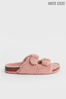 White Stuff Hausschuhe mit Fellimitat und Fußbett, Pink (U22397) | 16 €