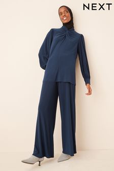 Navy Blue Jersey Full Length Wide Leg Loose Trousers (U22450) | €15