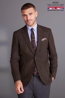 Brown Signature Moons British Wool Textured Blazer With Elbow Patches (U22603) | €195