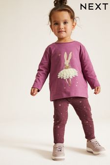 Violett - Set mit langärmeligem Shirt und Leggings (3 Monate bis 7 Jahre) (U22755) | 11 € - 16 €