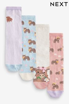 Pink/Lilac Hamish the Highland Cow Ankle Socks 4 Pack (U22832) | $20