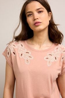 Blush Pink Short Sleeve Embroidered Tunic Top (U22977) | TRY 456