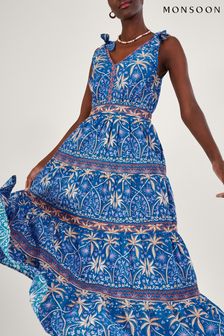 Синее платье миди с пальмовым принтом Monsoon (U23345) | €49
