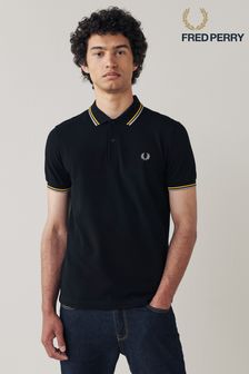 Black/Golden/Concrete Grey - Fred Perry Mens Twin Tipped Polo Shirt (U23357) | MYR 420