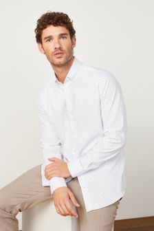 White Print Slim Fit Single Cuff Easy Iron Button Down Oxford Shirt (U23468) | 31 €