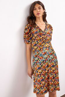 Black Floral Print Short Sleeve Summer Tea Dress (U23900) | €26